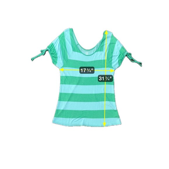 A.N.A Womens Green Blue Striped Tunic Top Adjustable Sleeves Size Large - Picture 7 of 9